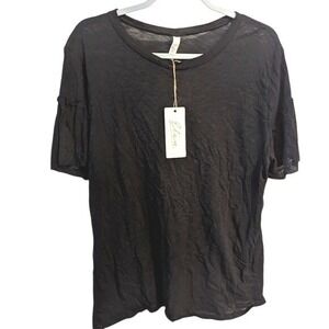 Elan Top NWT Womens Plus 1X Black Slub Knit Ruffle Sleeve Shirt Blouse NEW